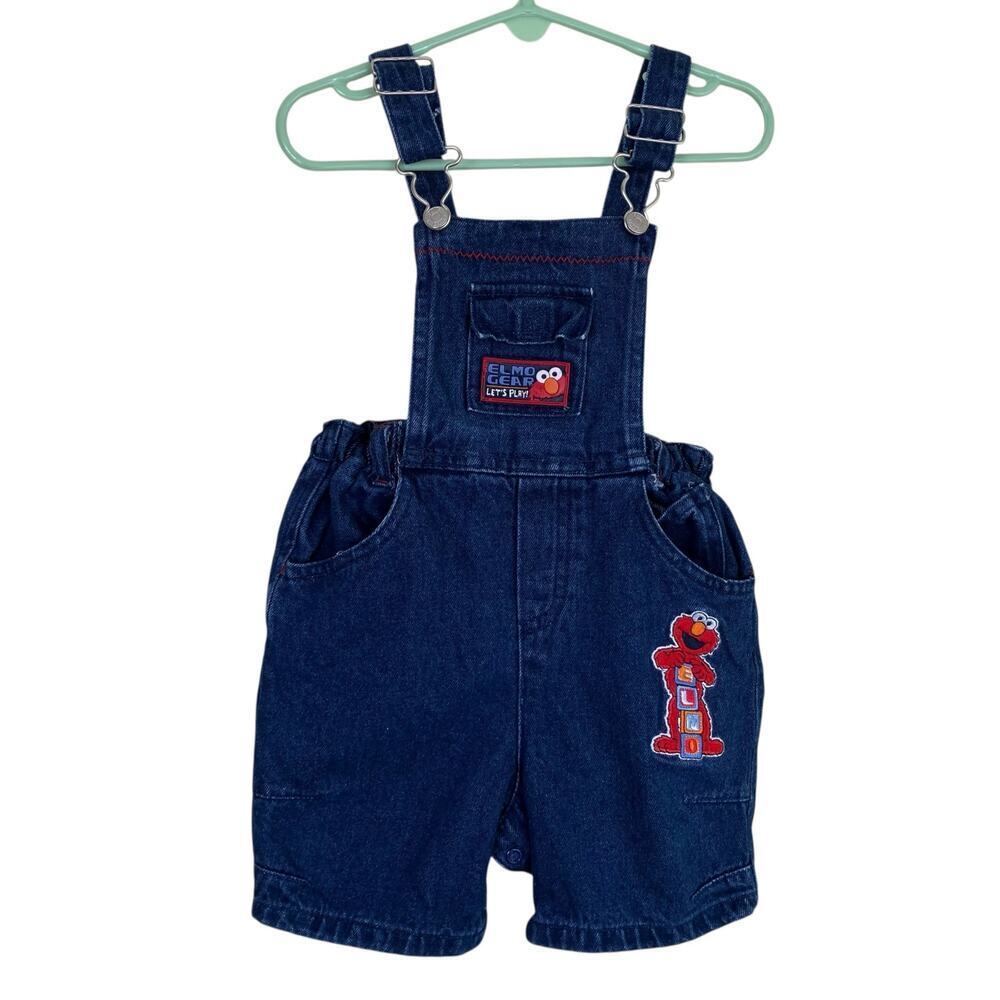 Sesame Street Baby Sz 18 mo Vintage 90s Denim Bib Style Shortalls Overalls - Picture 1 of 16
